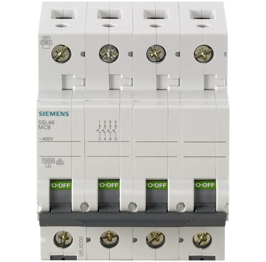 کلید مینیاتوری 32 آمپر سه پل+نول 10 کیلو آمپر زیمنس تیپ C کد 5SL4632-7